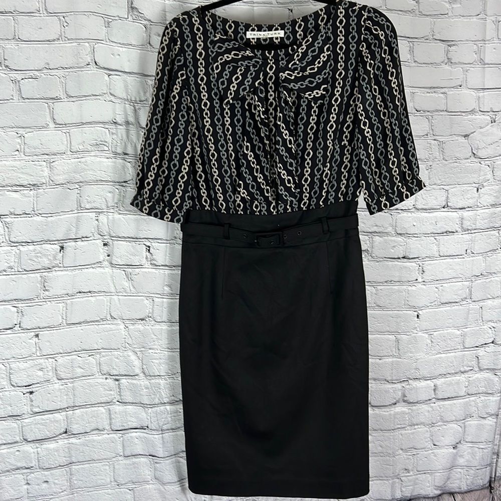 Trina Turk dress bow embellishment belt pencil skirt size 8